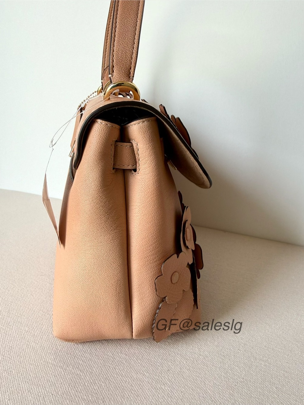 NWT Coach Emory Floral Appliqué Top Handle Bag Leather Crossbody Gold/Light Pink - Picture 3 of 12